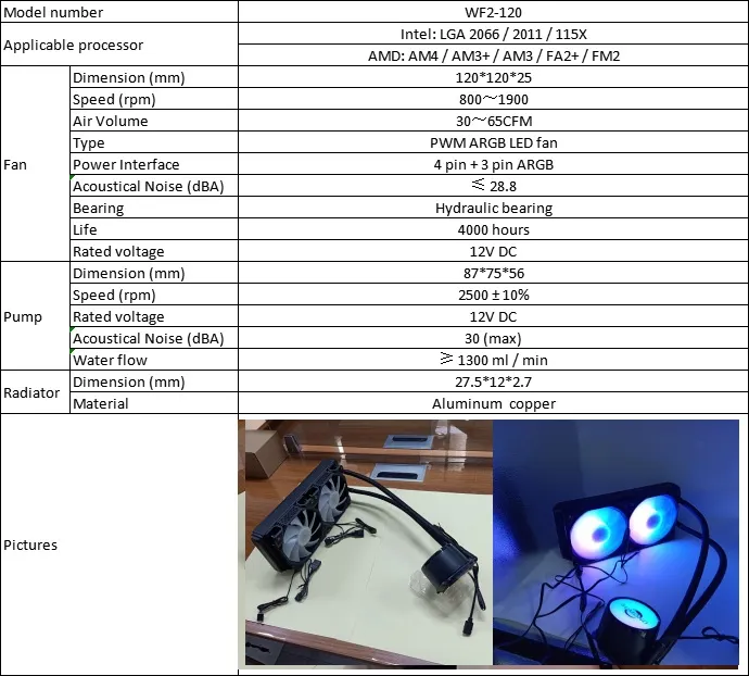 240mm Liquid Argb CPU Cooler for Intel LGA 2066 2011 115X AMD Am4 Am3+ Am3 Fa2+ FM2 Processor