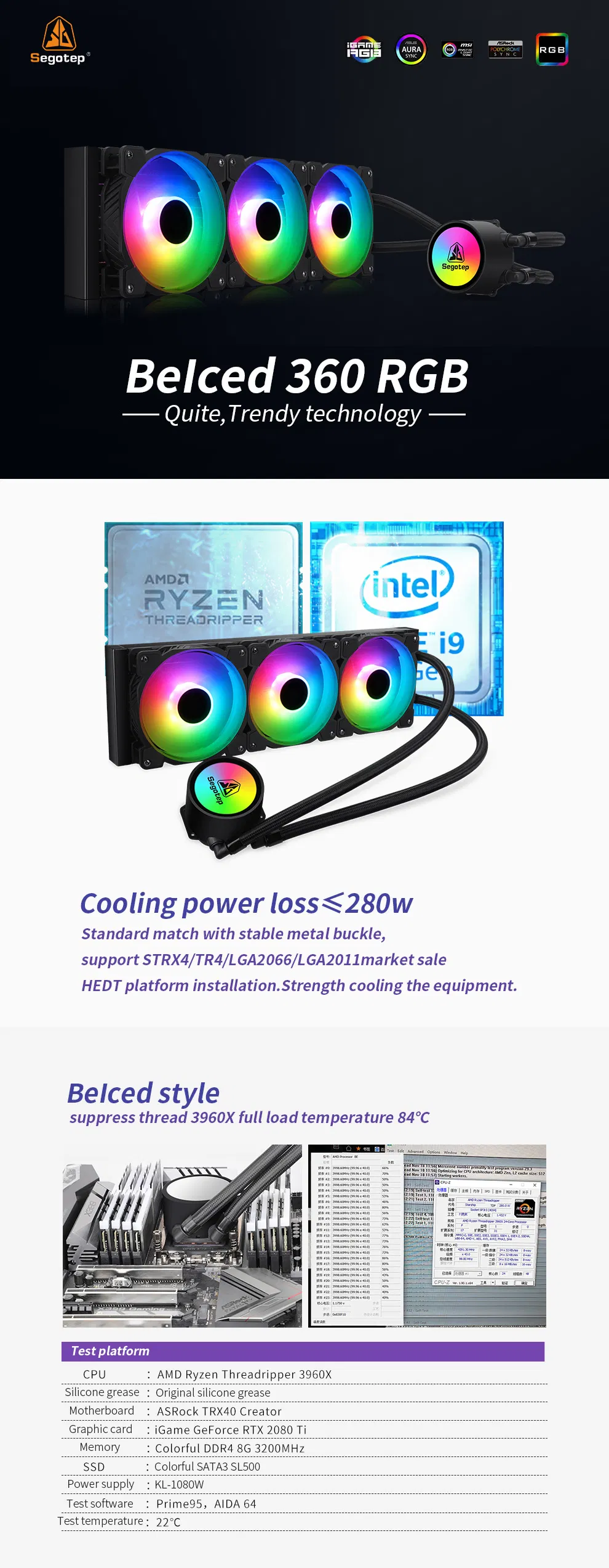 360 Radiator, AMD Ryzen/Argb Water Cooling 5V Addressable RGB Aio Cooler
