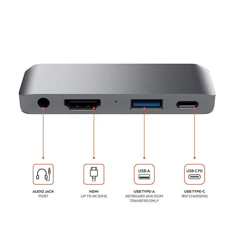 4 in 1 USB C Hub Computer Type-C to 4K HDMI+USB3.0+87W Pd+3.5mm Audio Jack Adapter