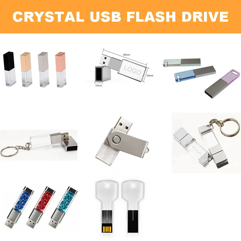 4GB 8GB 16GB 32GB 64GB Custom Imprinted 3D Colorful Engrave Logo USB Driver LED Crystal USB Flash Drive/USB Pen Drive
