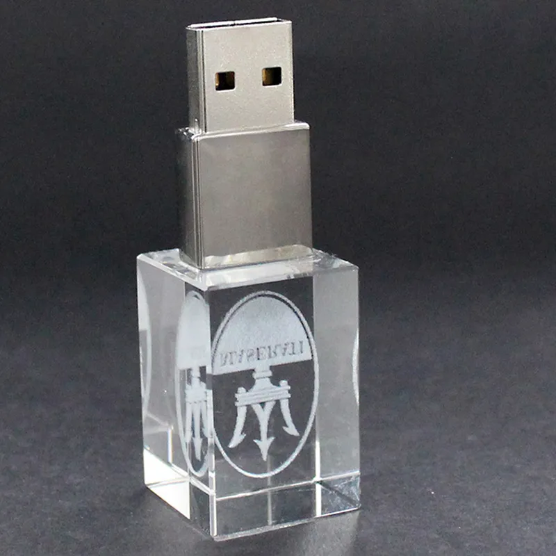 4GB 8GB 16GB 32GB 64GB Custom Imprinted 3D Colorful Engrave Logo USB Driver LED Crystal USB Flash Drive/USB Pen Drive