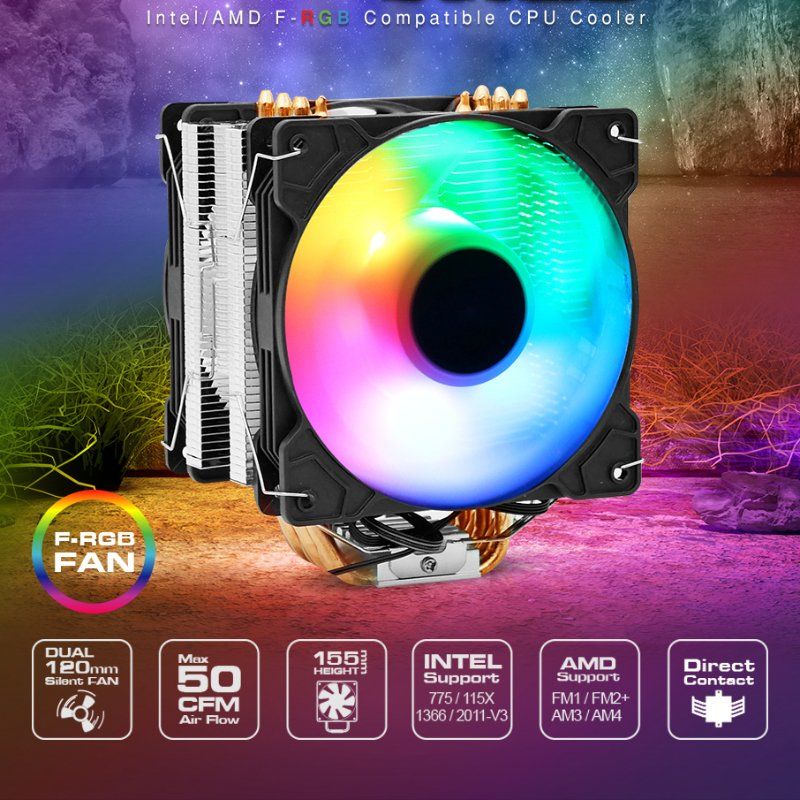 6 Heatpipe CPU Radiator RGB Desktop CPU Fan Silent Fan for Intel and AMD CPU Cooling