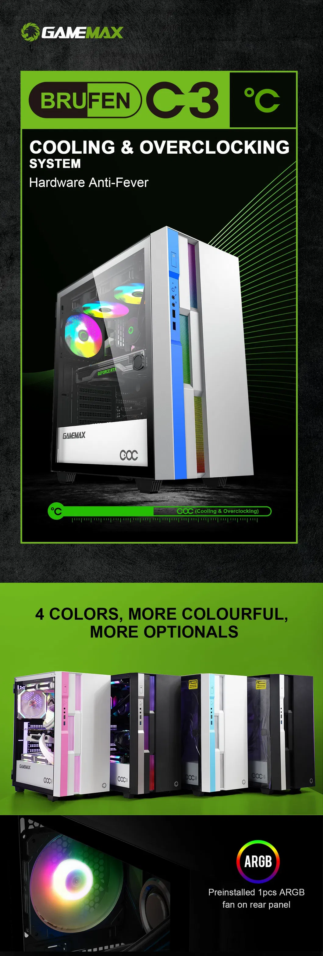 ATX MID Tower Case, Coc Turbo Fan, Gaming Case, PC Gabinete Case