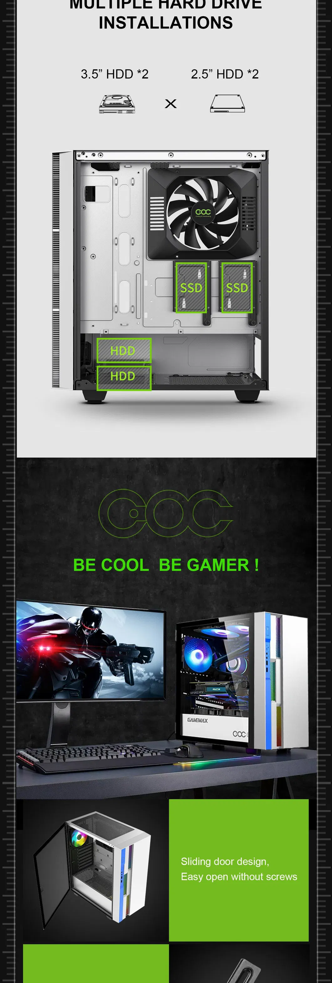 ATX MID Tower Case, Coc Turbo Fan, Gaming Case, PC Gabinete Case