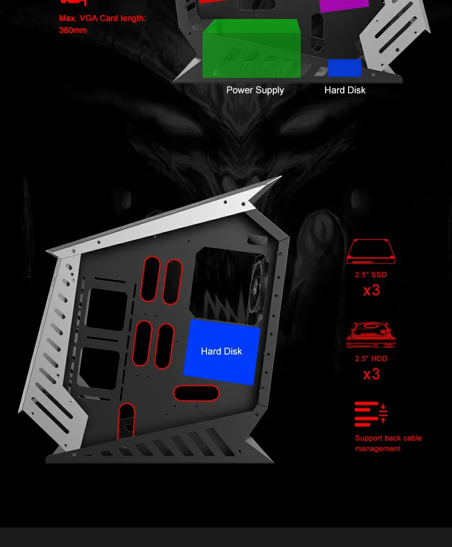 Beast 3mm Aluminum ATX Tower Computer Case Gamers PC Gabinete Cases