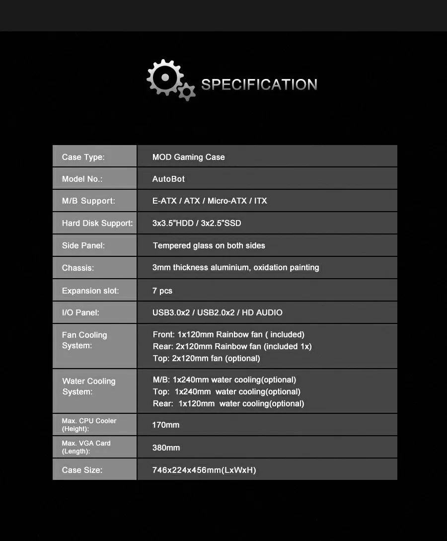 Beast 3mm Aluminum ATX Tower Computer Case Gamers PC Gabinete Cases