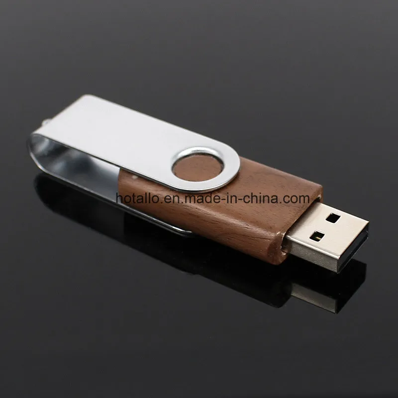 Classic Wooden Swivel USB Flash Memory with Metal Clip with Engraving or Printing Logo