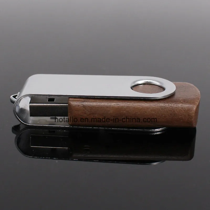 Classic Wooden Swivel USB Flash Memory with Metal Clip with Engraving or Printing Logo