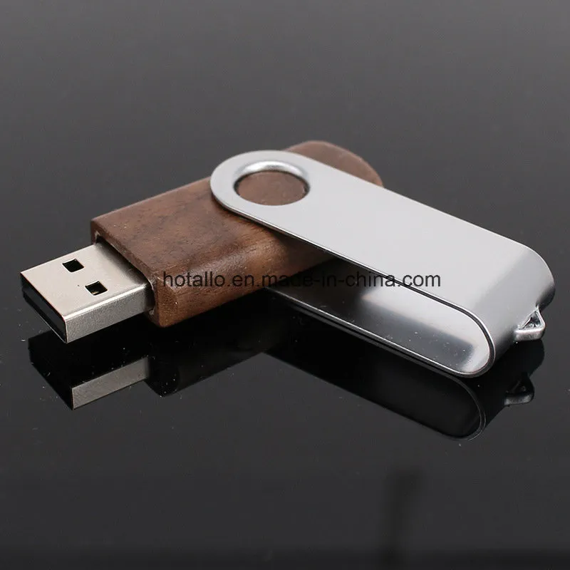 Classic Wooden Swivel USB Flash Memory with Metal Clip with Engraving or Printing Logo