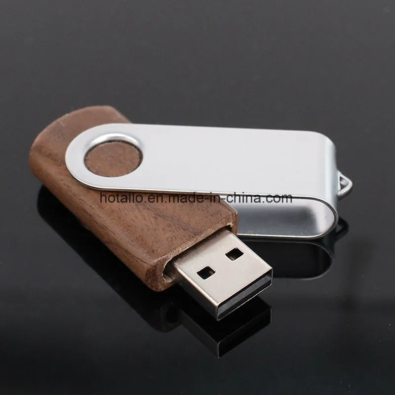 Classic Wooden Swivel USB Flash Memory with Metal Clip with Engraving or Printing Logo