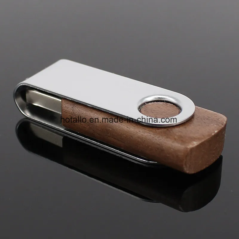 Classic Wooden Swivel USB Flash Memory with Metal Clip with Engraving or Printing Logo