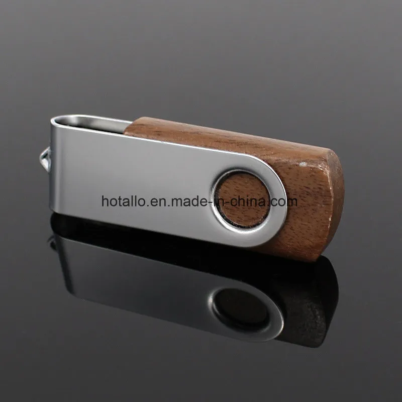 Classic Wooden Swivel USB Flash Memory with Metal Clip with Engraving or Printing Logo