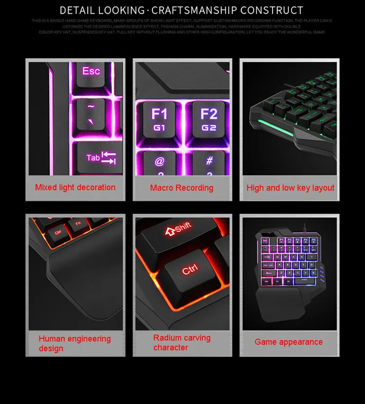 Cool RGB 35keys One Handed Keyboard M1100 Computer Professional Gaming Colorful Backlight Ane-Handed Gaming Keyboard