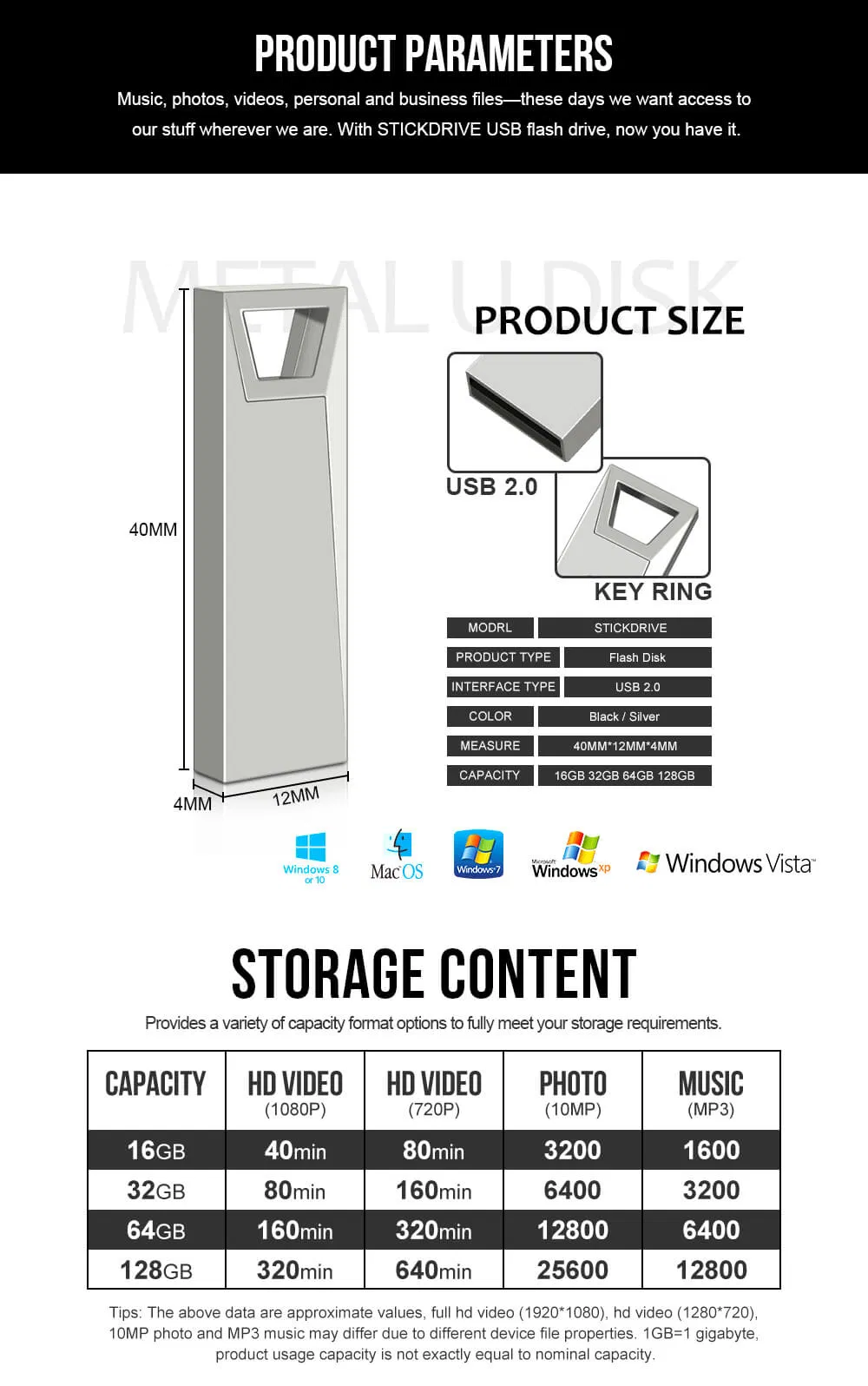 Custom Logo Gift Metal USB 16GB-32GB USB Memory Pen Drive 2.0/3.0 Flash Drive