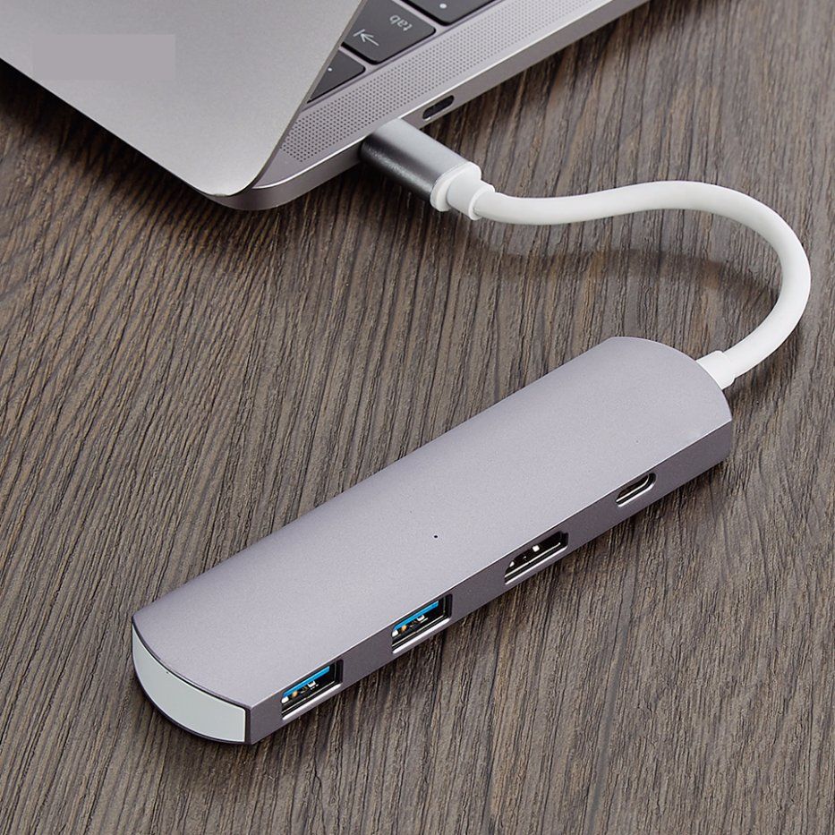 Custom Made Aluminium Type C USB C USB C Type LAN Hub to and 2 USB 3.0 HDMI Type-C in Support of Charging and Data Transmission