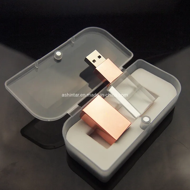 Customed LED Light USB Pen Drive Rose Gold Crystal USB Flash Drive