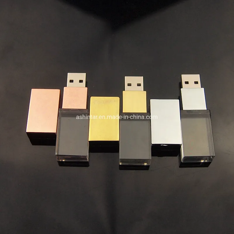 Customed LED Light USB Pen Drive Rose Gold Crystal USB Flash Drive