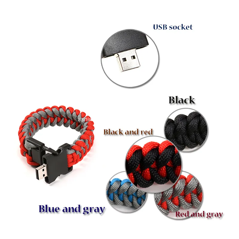 Customed USB Stick Nylon Braided Bracelets USB Pen Drive Outside Wristband USB Flash Drive