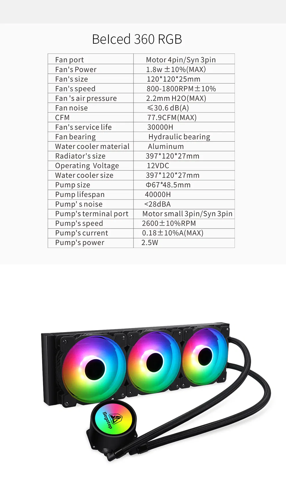 Dual Chamber Pump, 5V 3-Pin RGB, AMD Am4/Intel LGA 1200/1151, Addressable RGB CPU Liquid Cooler