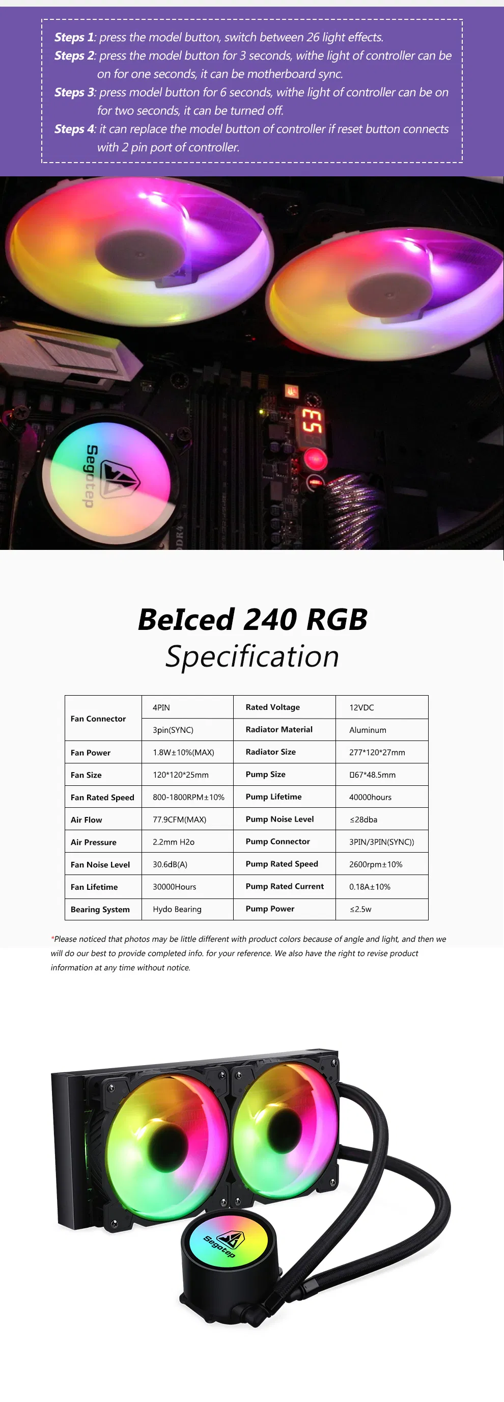 Dual Mf120 Fans for AMD Ryzen, Tr4 /Intel LGA1200/1151 Liquid Water Cooler