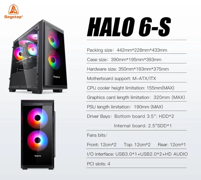 Export Japan-Singapore-Germany-Segotep-Halo6-S-OEM ODM-Acrylics Side Window-ATX Motherboard Support-Gaming Computer Casing-Case Factory