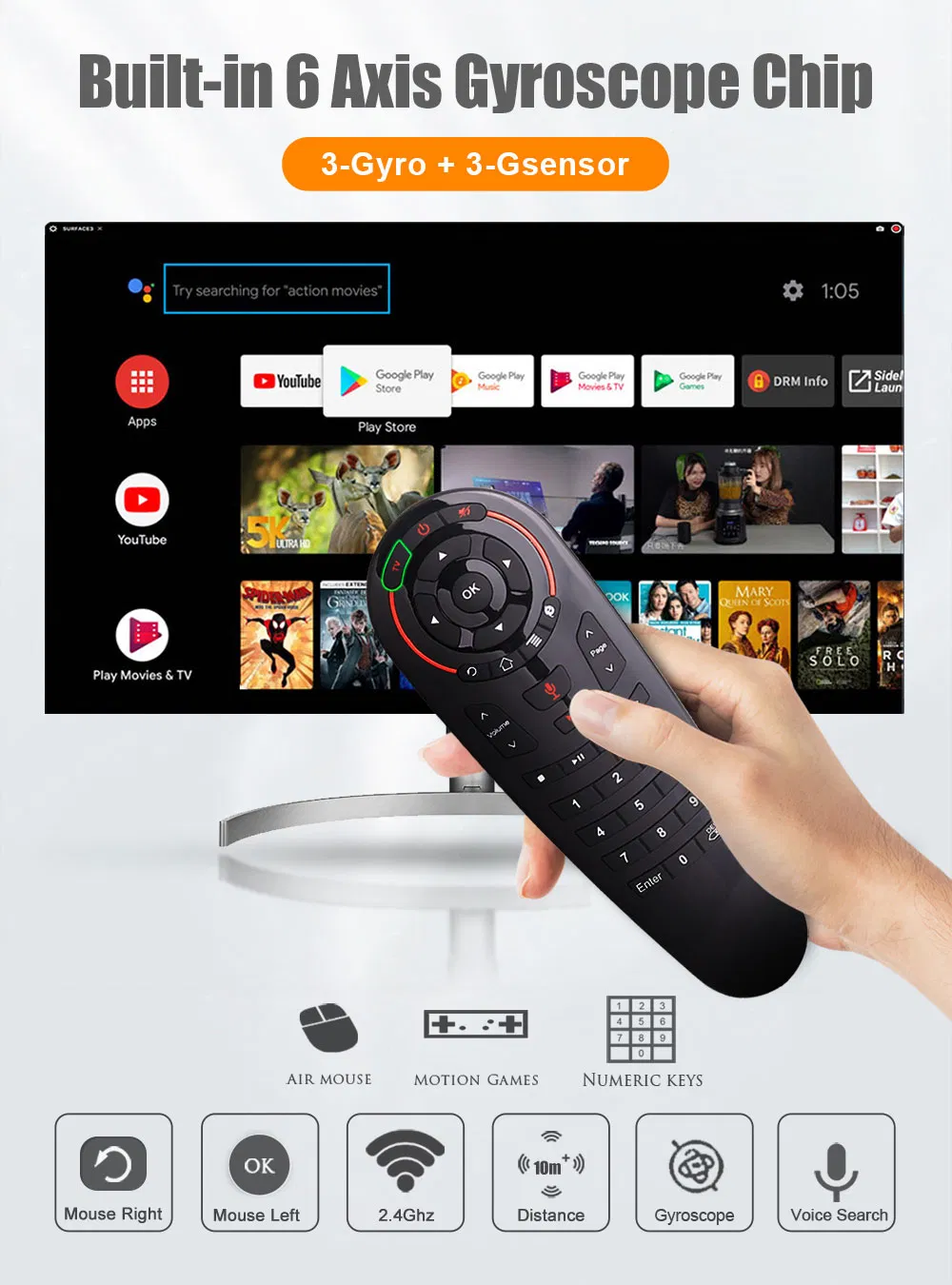 Fly Air Mouse 33 Keys Gyro Google Voice Search 2.4G G30s Universal IR Learning Remote Control