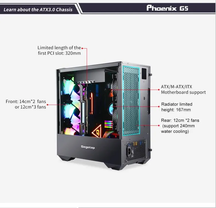 Gaming PC Desktop Middle Tower Case USB3.0/ATX/ Itx Computer Case