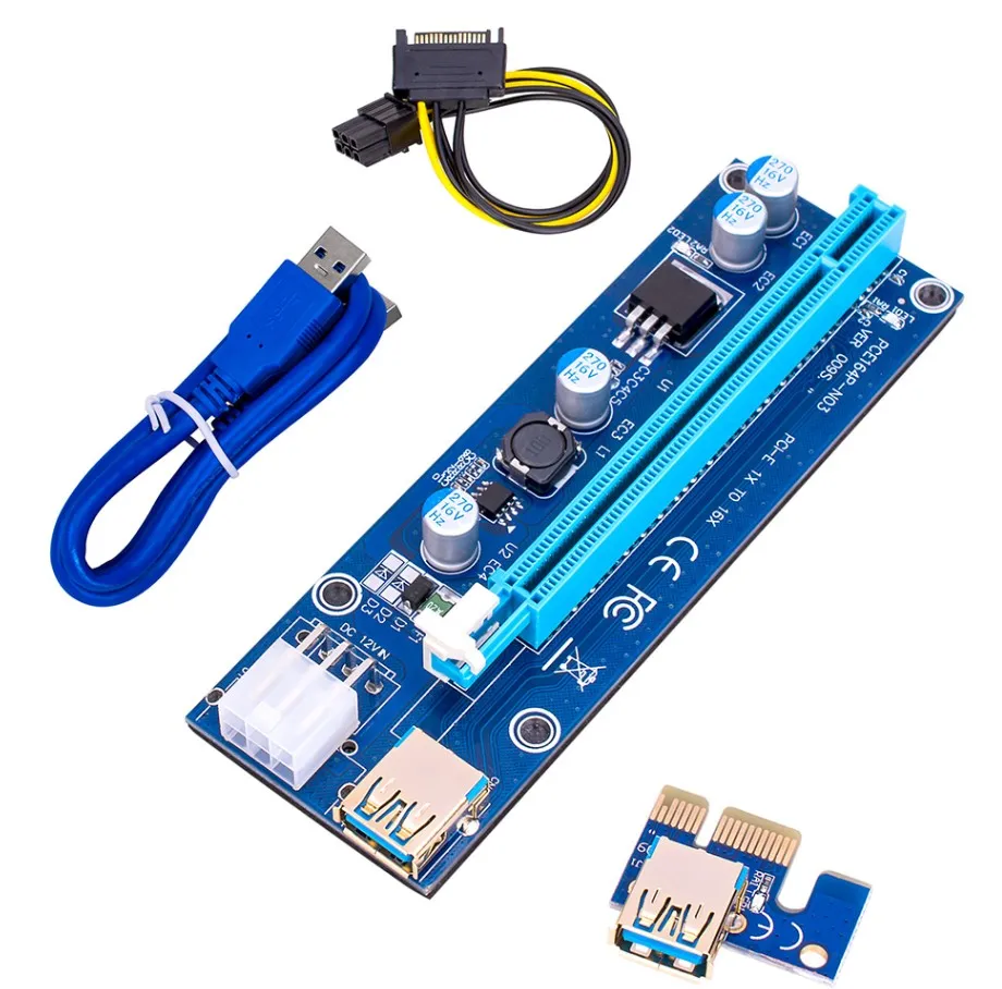 Golden Ver009 USB 3.0 PCI-E Riser Ver 009s Express 1X 4X 8X 16X Extender Riser Adapter Card SATA 15pin to 6 Pin Power Cable