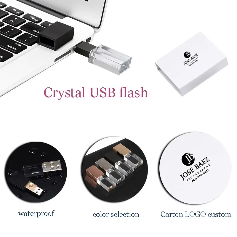 High Quality Custom 3D Logo Rose Gold Crystal USB Flash Memory USB Drive 32GB 64GB