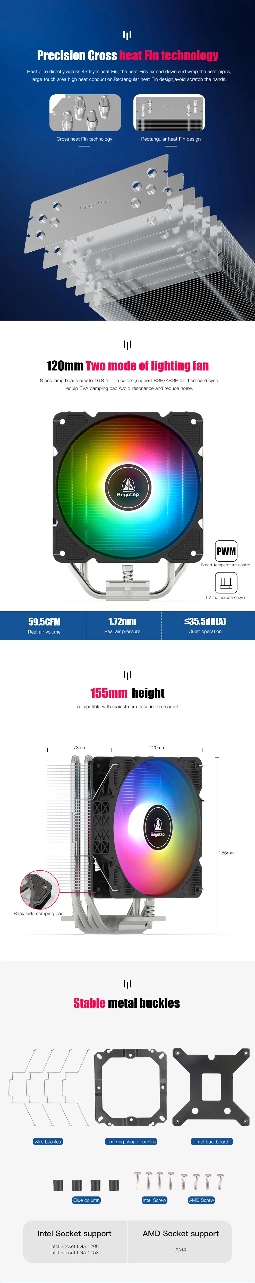 July-Segotep-Export to-Germany-Copper Base -4 Heat Pipes- AMD-Intel Socket-Air Cooled CPU Radiator-Cooler