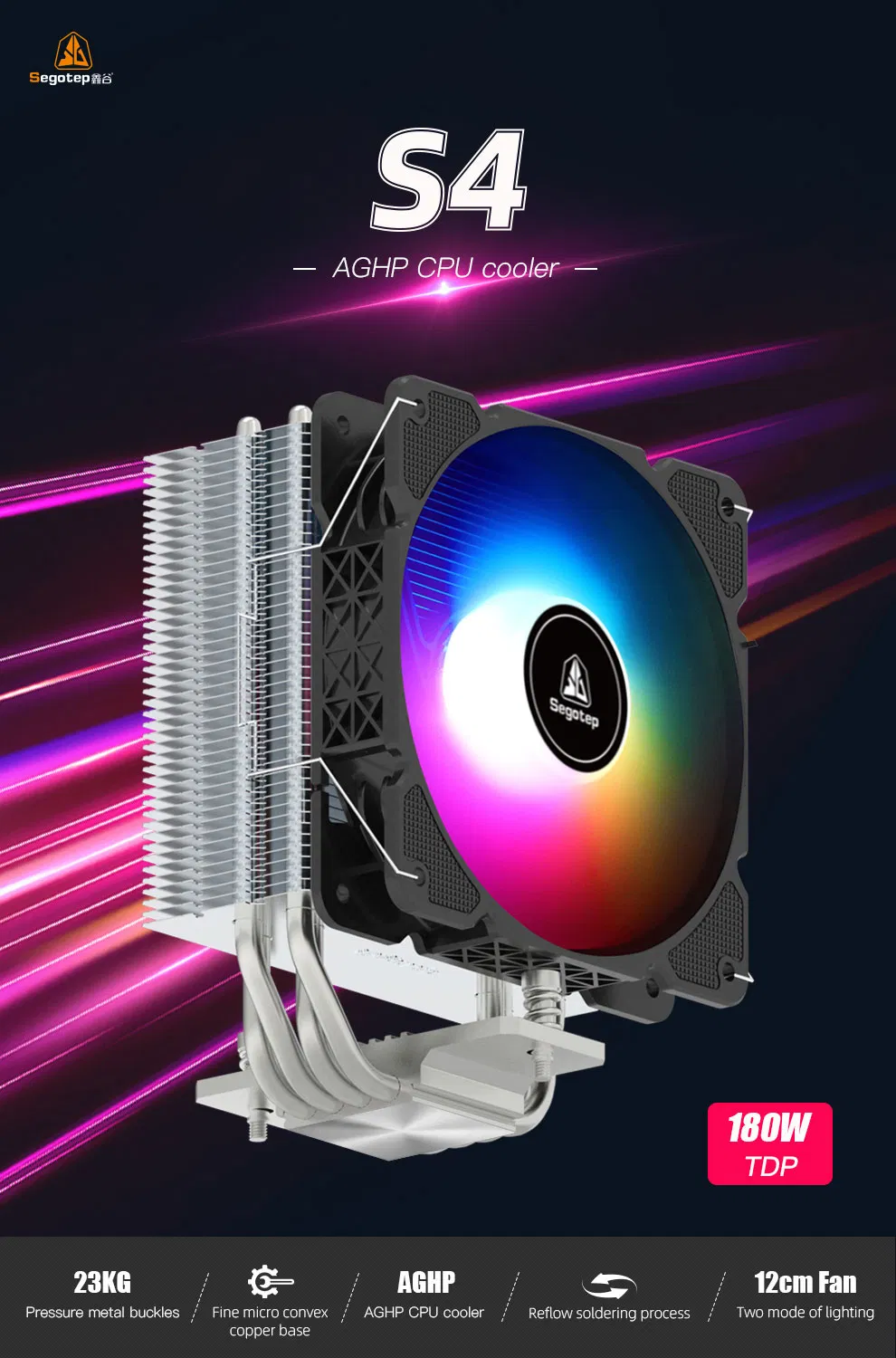 July-Segotep-Export to-Norway-Australia-New Zealand-Copper Base -4 Heat Pipes- Air Cooled Aghp-CPU Radiator-Cooler