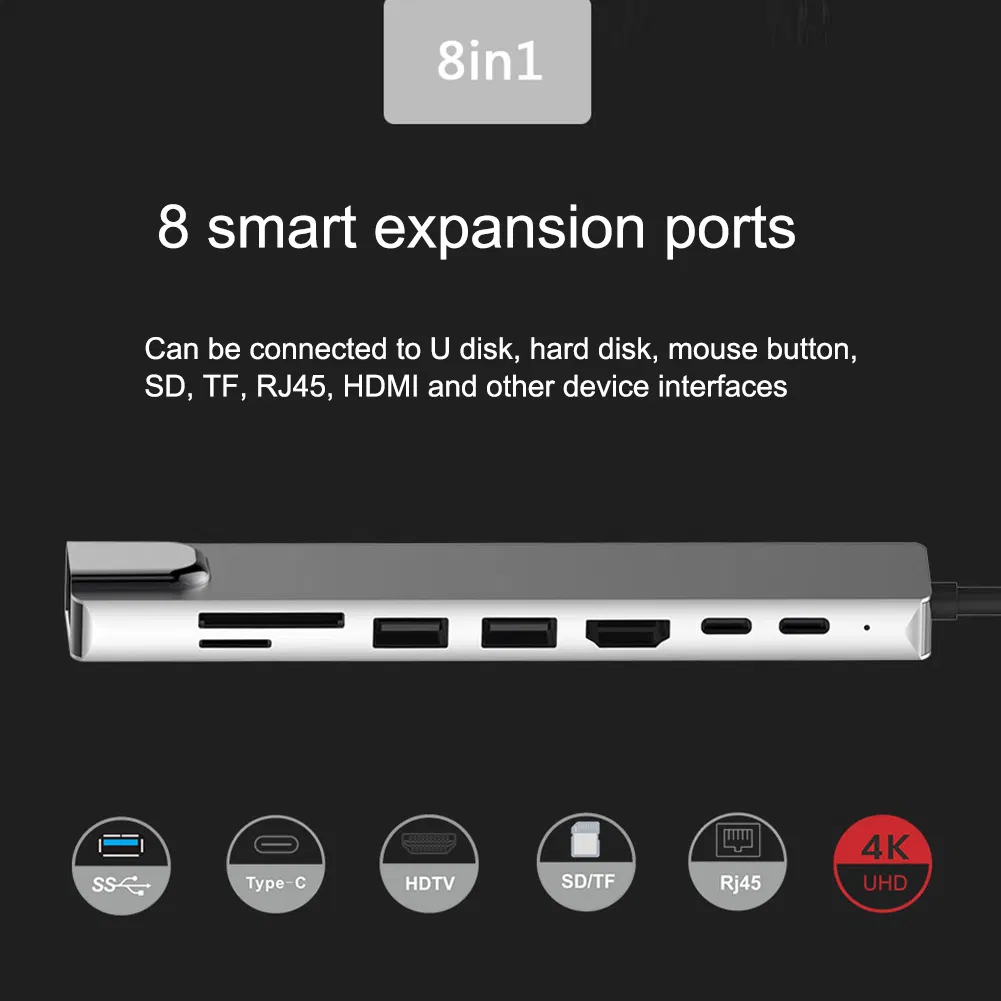 Lanetop 8-in-1 Type C Hub USB C to USB 3.0 Ports USB 2.0 Port SD/TF Card Reader USB -C Power Delivery for MacBook PRO