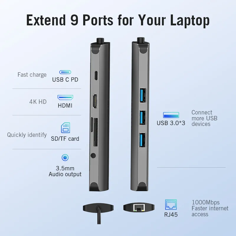 Lanetop USB 3.1 Type-C Hub to Adapter 4K Thunderbolt 3 USB C Hub with Hub 3.0 TF SD Reader Slot Pd for MacBook PRO/Air 2018