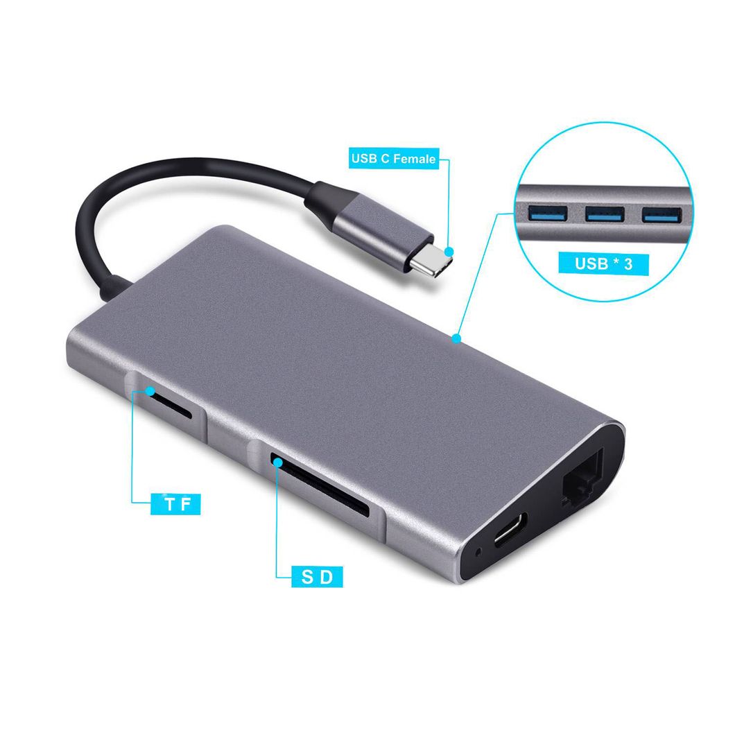 Lanetop USB Hub USB C to SD/TF Card Reader Thunderbolt 3 Adapter for MacBook Samsung Galaxy S9 Huawei P20 PRO Type C Hub