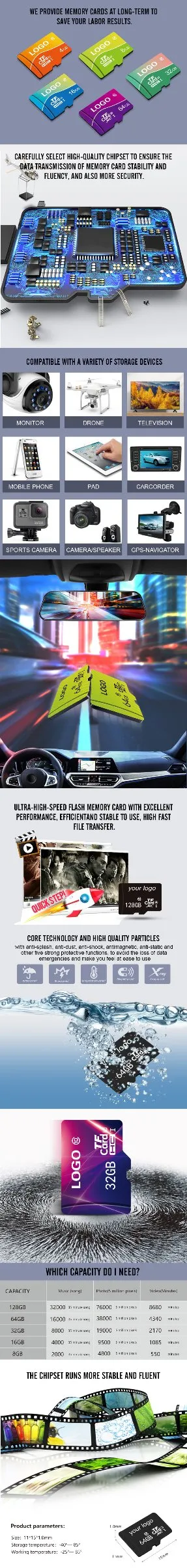 Manufacturer High Speed U1 U3 Class 10 TF Memory Card 8GB 16GB 32GB 64GB 128GB