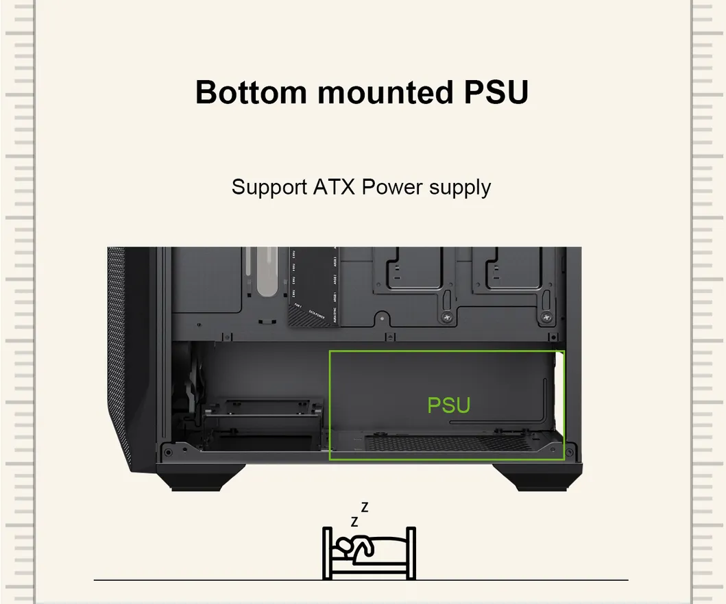 MID Tower ATX Gaming Case, Coc Cooling Fan, Computer PC Case for Rtx3090, Computer Parts