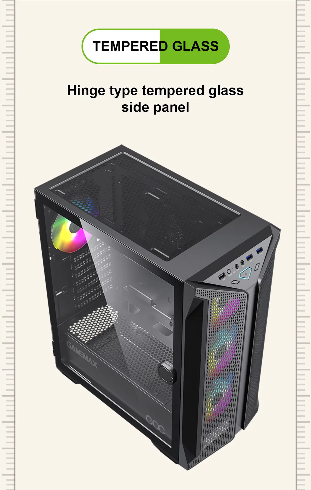 MID Tower ATX Gaming Case, Coc Cooling Fan, Computer PC Case for Rtx3090, Computer Parts