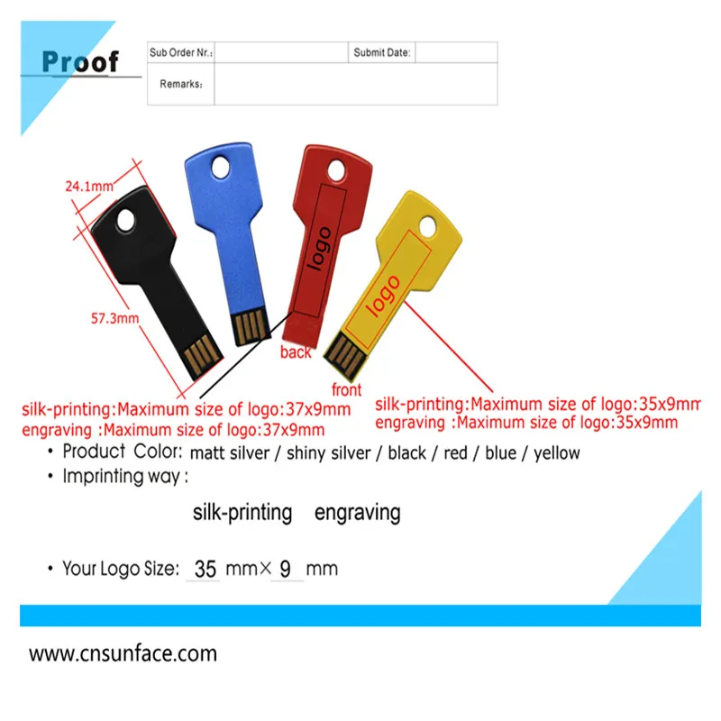 Multi Color Metal Key USB Flash Drive 4GB 8GB 16GB 32GB with Custom Logo