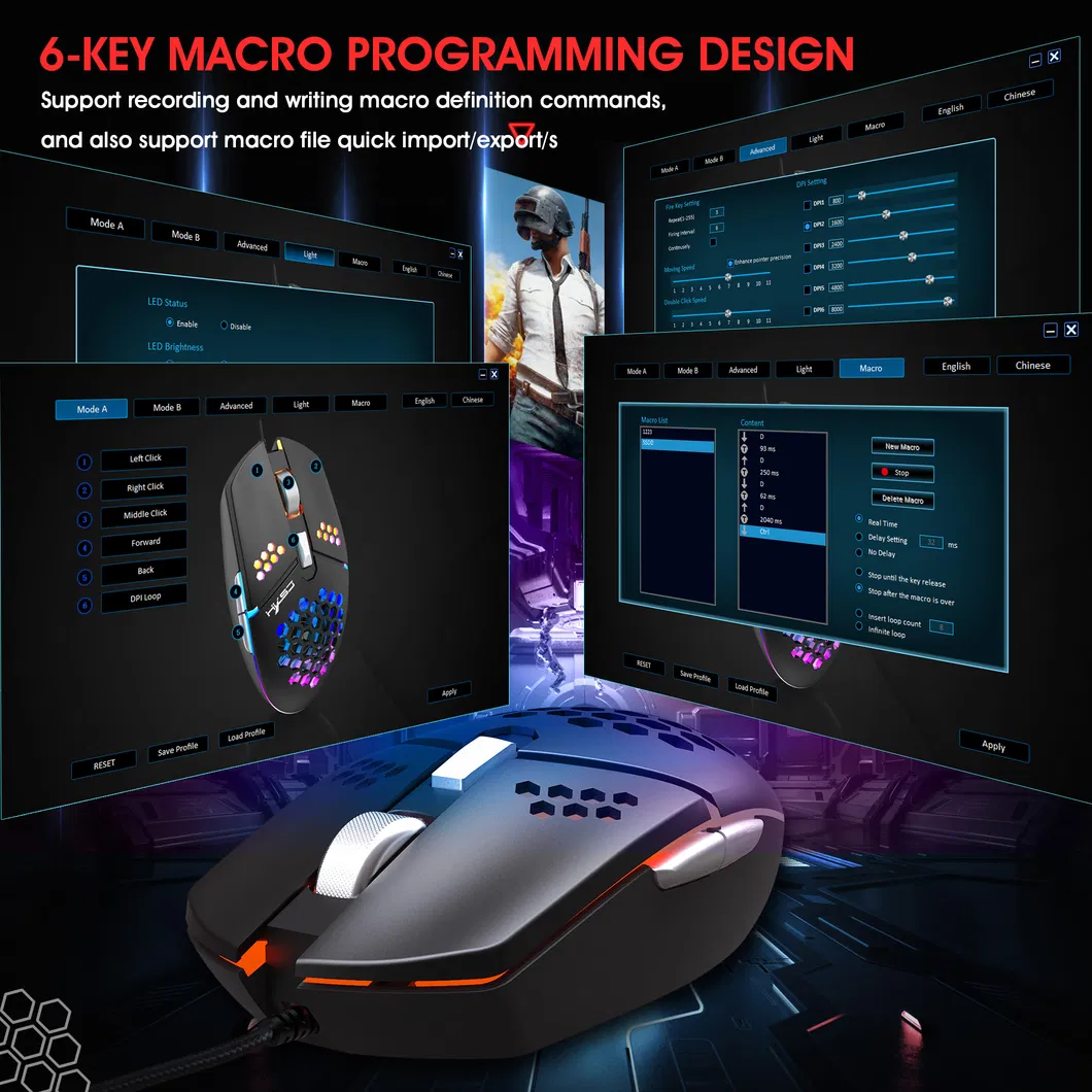 Optical Game USB Hollow Mouse Honeycomb Luminous Wired Mouse for PC Gamer