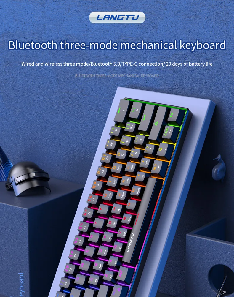 RGB 60% Gaming Keyboard PBT 61 Keys Mechanical Keyboard Teclado Clavier Wireless Bt5.0 Gaming Keyboards