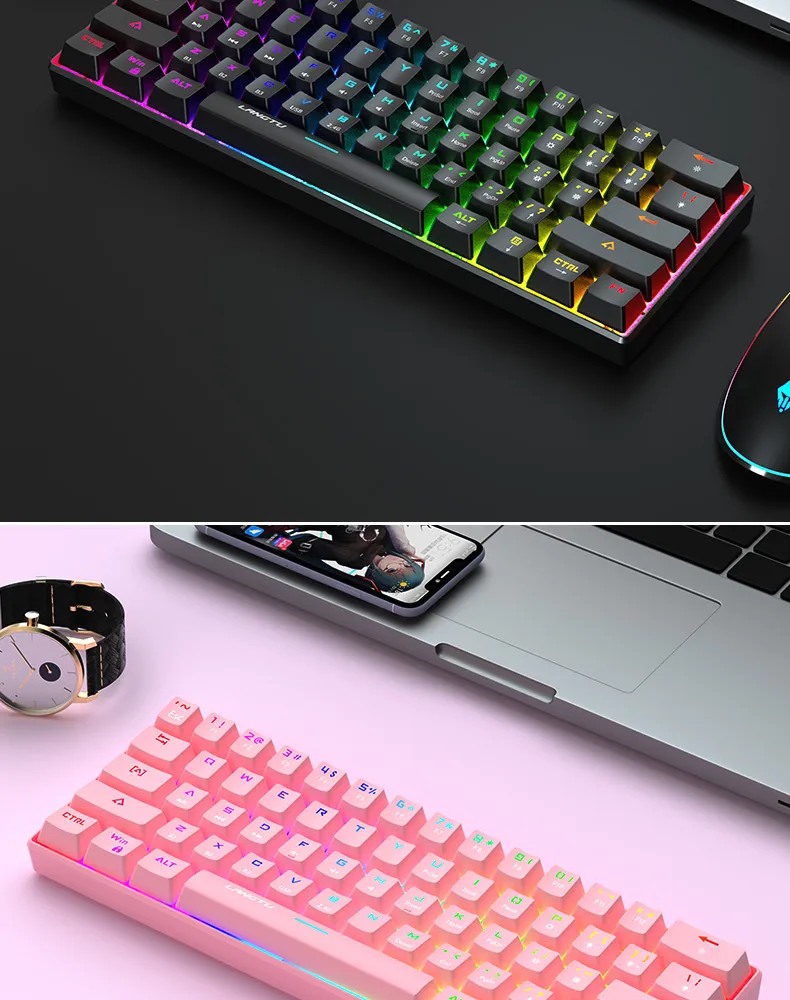RGB 60% Gaming Keyboard PBT 61 Keys Mechanical Keyboard Teclado Clavier Wireless Bt5.0 Gaming Keyboards