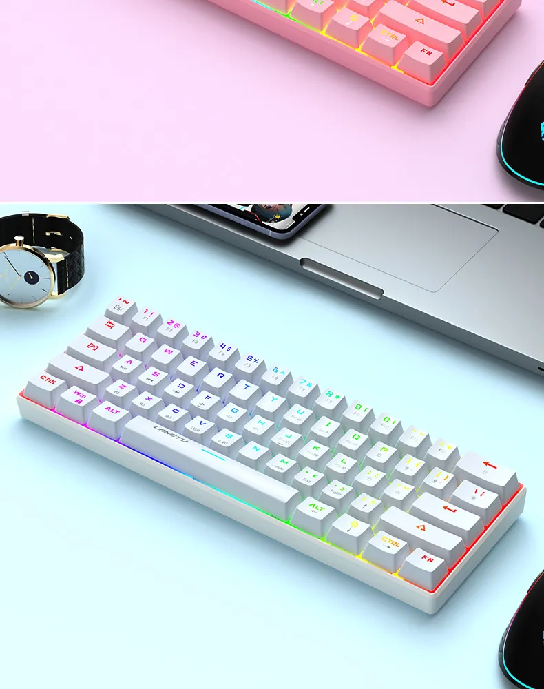 RGB 60% Gaming Keyboard PBT 61 Keys Mechanical Keyboard Teclado Clavier Wireless Bt5.0 Gaming Keyboards