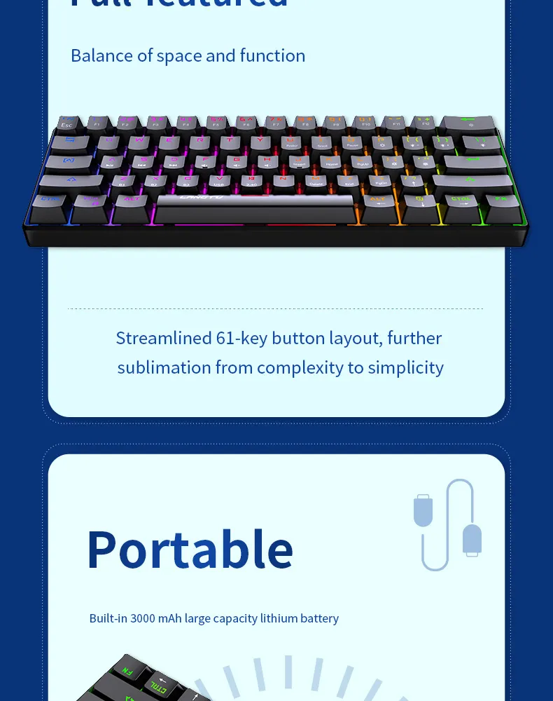 RGB 60% Gaming Keyboard PBT 61 Keys Mechanical Keyboard Teclado Clavier Wireless Bt5.0 Gaming Keyboards