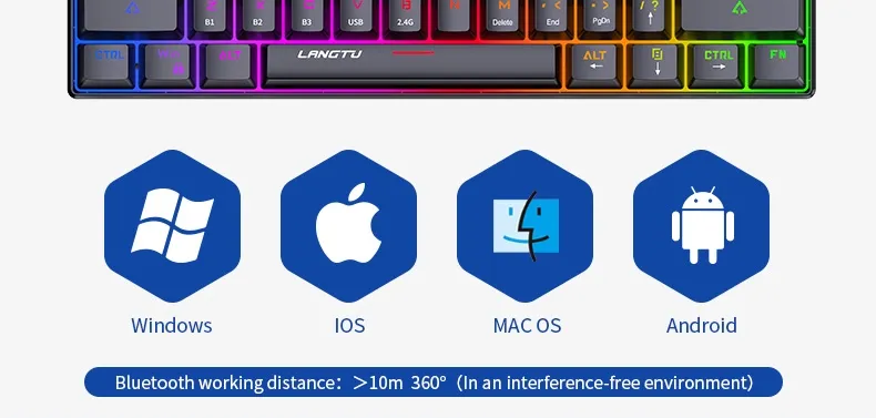 RGB 60% Gaming Keyboard PBT 61 Keys Mechanical Keyboard Teclado Clavier Wireless Bt5.0 Gaming Keyboards