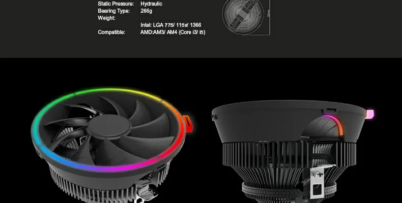 RGB Color CPU Air Cooler, Support Both Intel and AMD Cpus, Gamma200 by Gamemax