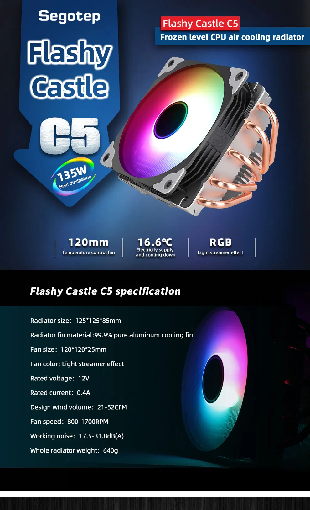 RGB Fan, 2.0 Heatpipes, Brushed Nickel Fins, AMD Ryzen CPU Radiator