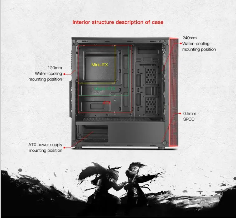 Segotep Define Black Brushed Steel ATX Tempered Glass Window Computer Case