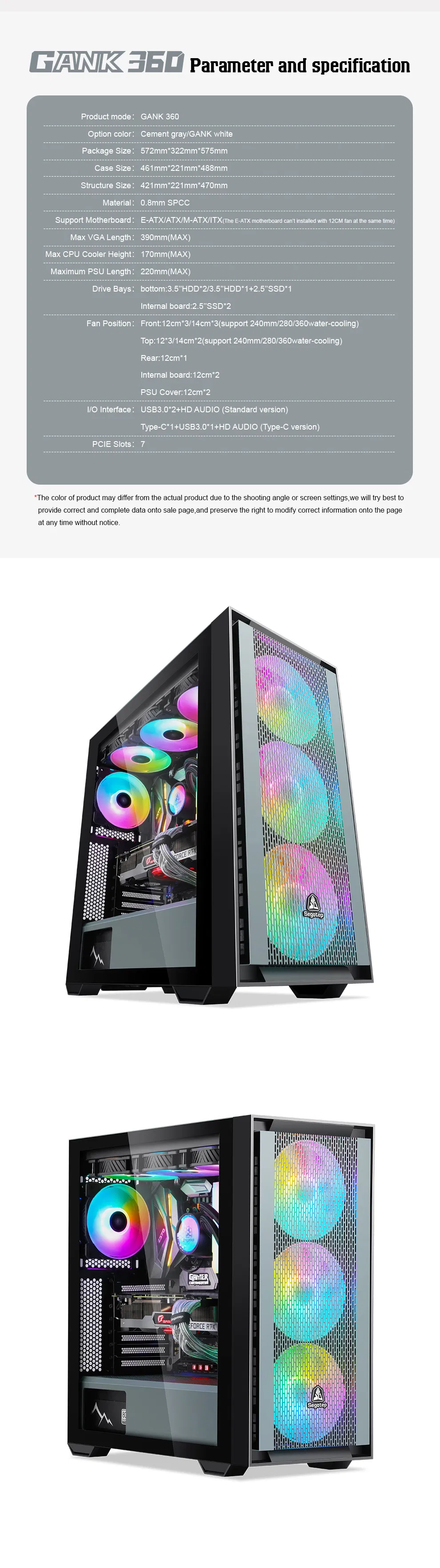 Segotep Eatx ATX Gaming Cases Tower Black Glass Panel Computer Case PC Casing