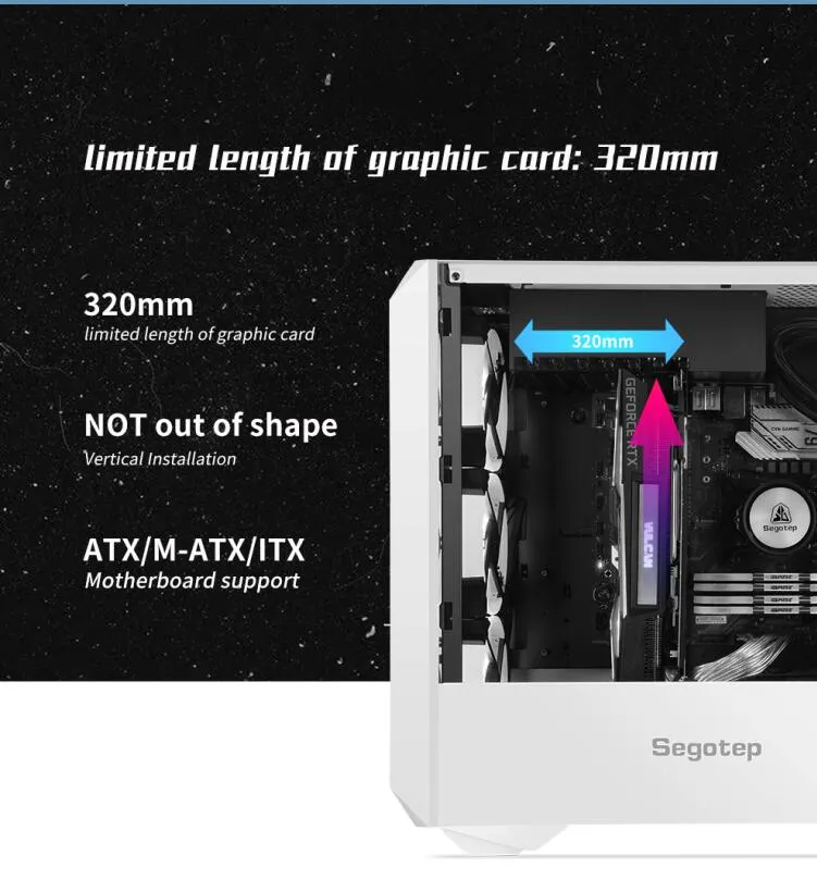 Segotep Phoenix G5 Tempered Glass Black/White MID Tower ATX RGB Computer Case