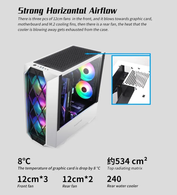 Segotep Phoenix G5 Tempered Glass Black/White MID Tower ATX RGB Computer Case